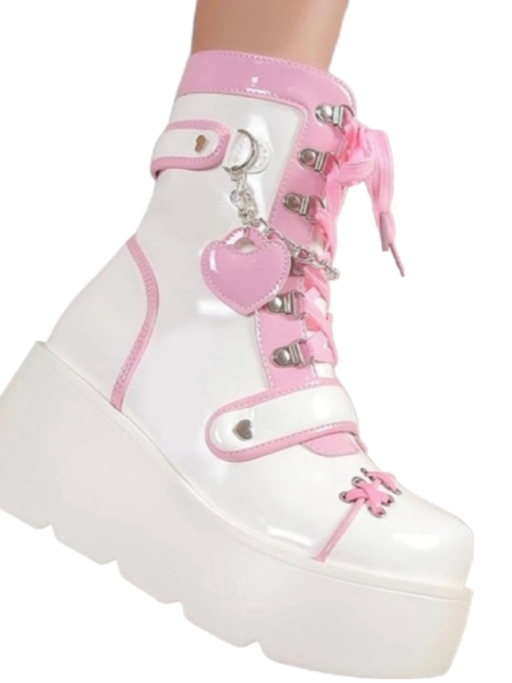 Platform Goth pink and white mid boots for women